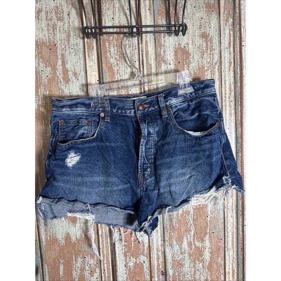 We the Free Twenty Eight  Denim Button Fly Jean Shorts Blue Wash Copper Buttons - Picture 2 of 11